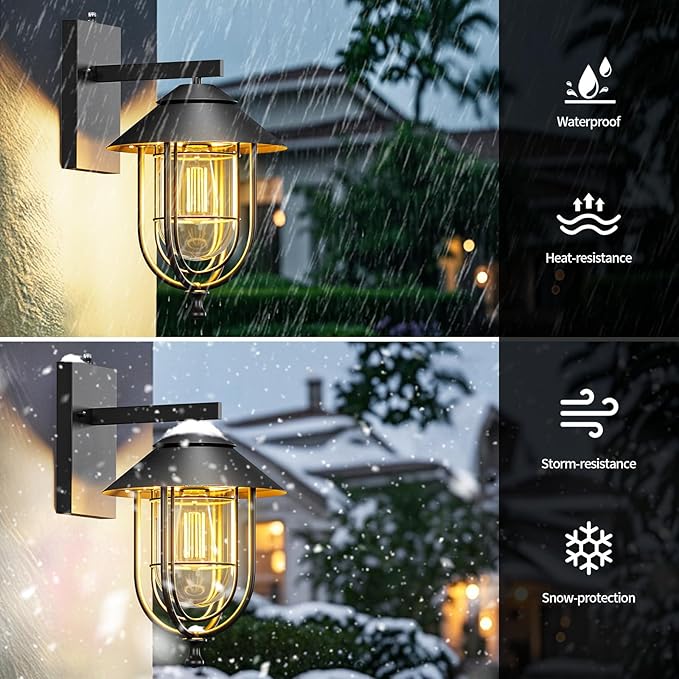 merley Outdoor Wall Lights - Outdoor Lights with Dusk-to-Dawn Sensor Modern Porch Light Fixtures Rust-Proof Weather-Resistant Wall Sconce Lighting for Exterior Wall