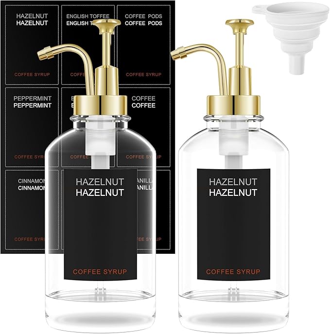 Coffee Syrup Dispenser 500ml Glass Bottle Stainless Steel Pump 2PCS Set - Drip Free Design Multi Purpose Use for Kitchen and Bathroom