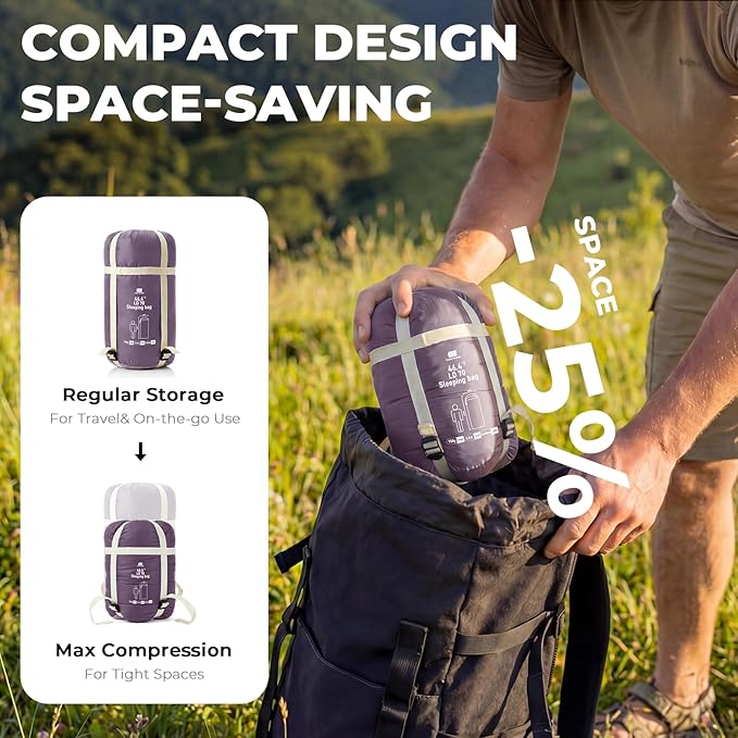 Ultralight Warm Weather Sleeping Bag - Portable Waterproof Compact Lightweight Comfort with Compression Sack - Great for Outdoor Camping Backpacking &amp Hiking