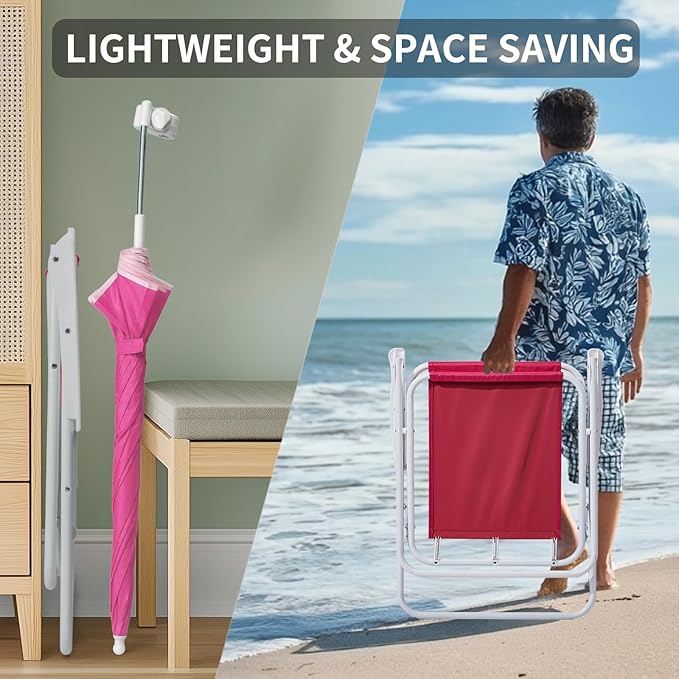 Outvita Beach Chair with Umbrella Outdoor Folding Chair High Strength Cleanable Fabric Lightweight and Waterproof for Sand Camping Lawn Concert Travel Festival BlueHeavy Duty Supports 220lbs