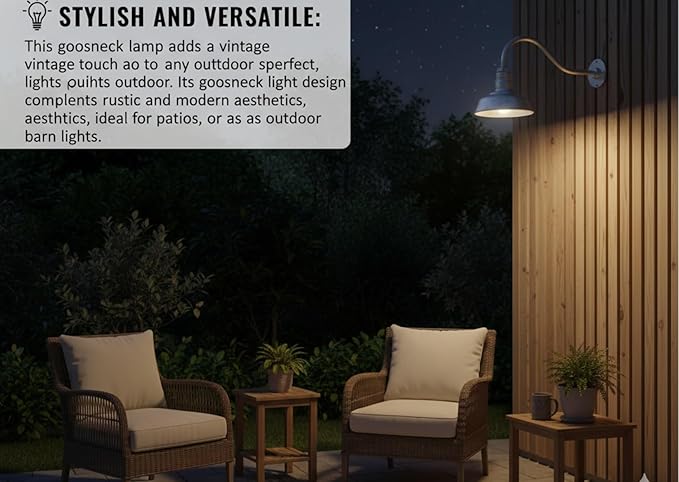 AGB101-10-AS8 GALVENIZE - Standard Barn Light with Gooseneck Arm | Outdoor LED Lights Classic Floodlight Design for Barn Lights Outdoor Durable Metal Construction Energy-Efficient