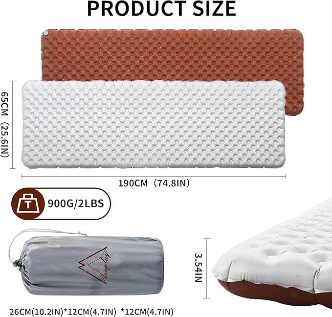 TENPLAY 4.7 Inch Thick Sleeping Pad with 7.2 R-Value Ultralight and Portable Sleeping Mat with Pump Sack Air Mattress for Camping