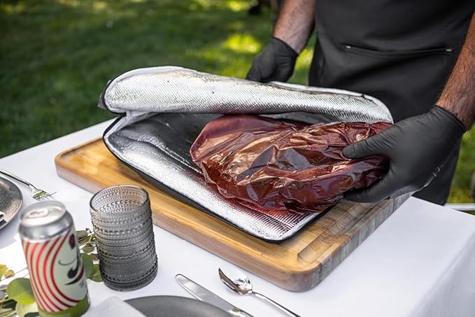 16L Orange Collapsible BBQ Prep Tub with Locking Lids &amp 21 Inch Tyvek Black BBQ Blanket for Resting Meat