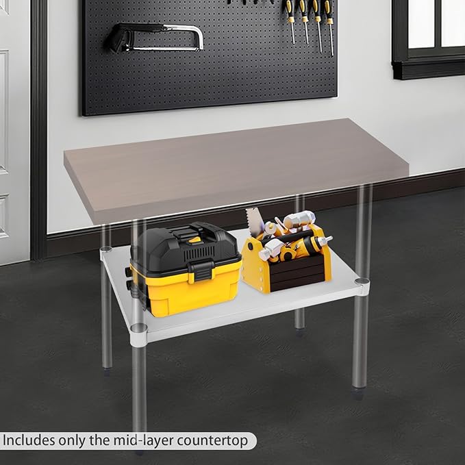 Eapmic Undershelf for Work Tables Adjustable Lower Shelf Stainless Steel Bottom Shelf Add for Commercial Prep Table Restaurant Kitchen Bakery Garage Workshop Use (27.95x21.65in B)