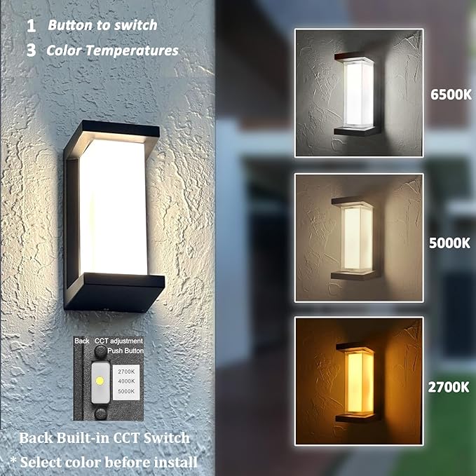 Outdoor Porch Lights 3000K 40000K 5000K 3 Colors Selectable LED Outdoor Light Fixtures Wall Mount 2 Pack Super Bright 1500lm Aluminum Exterior Lighting Fixtures for Outside House Front Door