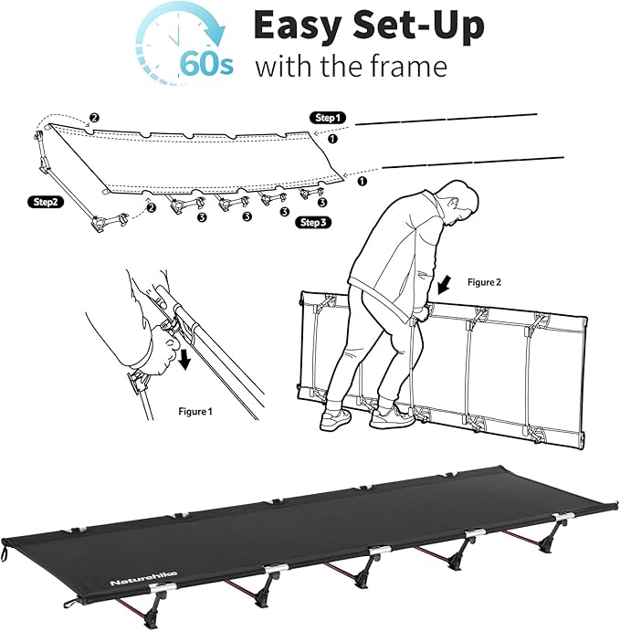 Naturehike Ultralight Camping Cot Easy to Assemble Folding Tent Cot Compact &amp Protable Camping Bed for Camping Mountaineering &amp Hiking Supports 330lbs with Carry Bag GreenWild Dark Black