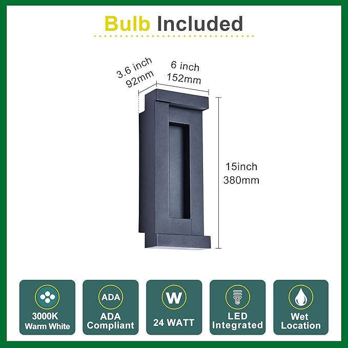 Modern Outdoor Art Wall Lights IP65 &amp Anti-Rust 2200 Lumens Triac Dimmable LED Porch Light Textured Black &amp Frosted GlassVoltage 120-277VWall Mount for Patio Garage Entryway