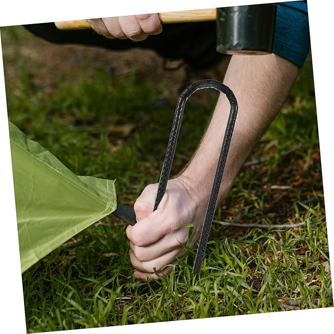 4pcs Heavy Duty Steel Tent Stakes U Shaped Garden Anchors for Camping Landscape Trampolines Durable Ground Staples with Sharp Tips Black