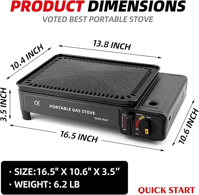 Butane Stove with Griddle Top and Carrying Case Portable Outdoor Cooking (Stove Griddle + Butane)