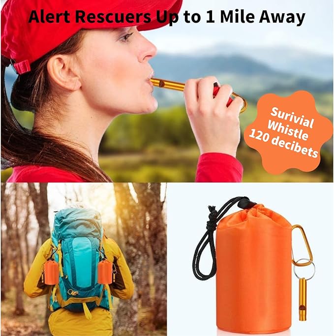 Emergency Sleeping Bag with Whistle Portable Emergency Survival Bag Lightweight Pocket Size Emergency Sleeping Bag Waterproof Thermal Bivy Sack for Camping Hiking