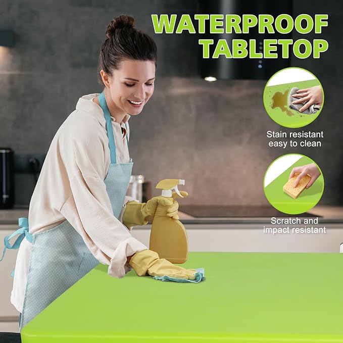 4 Foot Folding Table Utility TablePortable 4Ft Adjustable Height Folding Table Heavy Duty Fold-in-Half Table Small Utility Foldable Table Camping Table for Dining Picnics (Green)