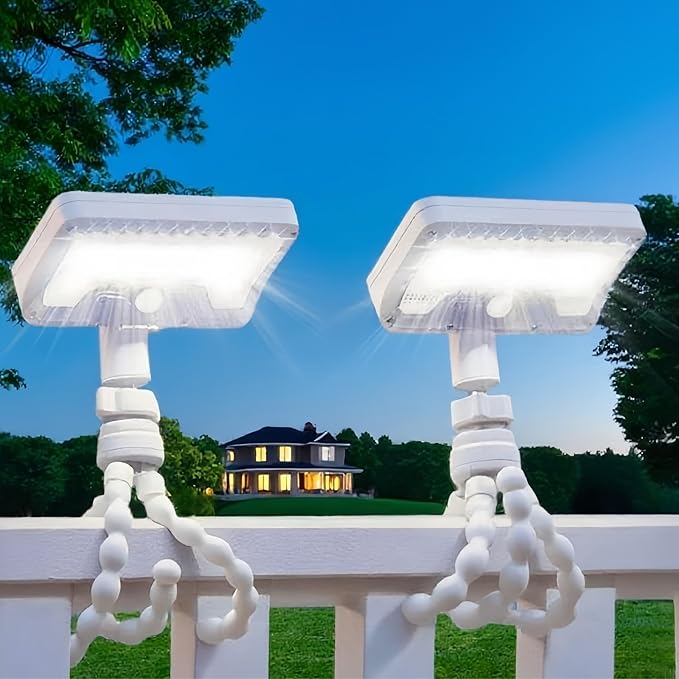Motion Sensor Outdoor Lights with Flexible Octopus Tripod - 600LM Solar Sercurity Lights Waterproof Dual Charging Solar Ourdoor Light for CampingFence Patio (White-2pcs)