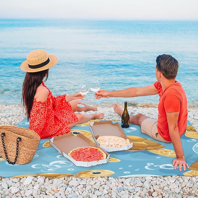 Waterproof Sandproof Beach Blanket 59''×68'' Turtle Polyester Outdoor Picnic Blanket with 4 Stakes &amp Storage Bag for BeachCampingVacation Ginger