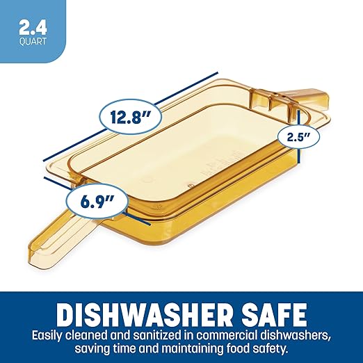 Carlisle FoodService Products 30860HH13 StorPlus High Heat Food Pan With 2 Handles 2.5 Deep Third Size Amber