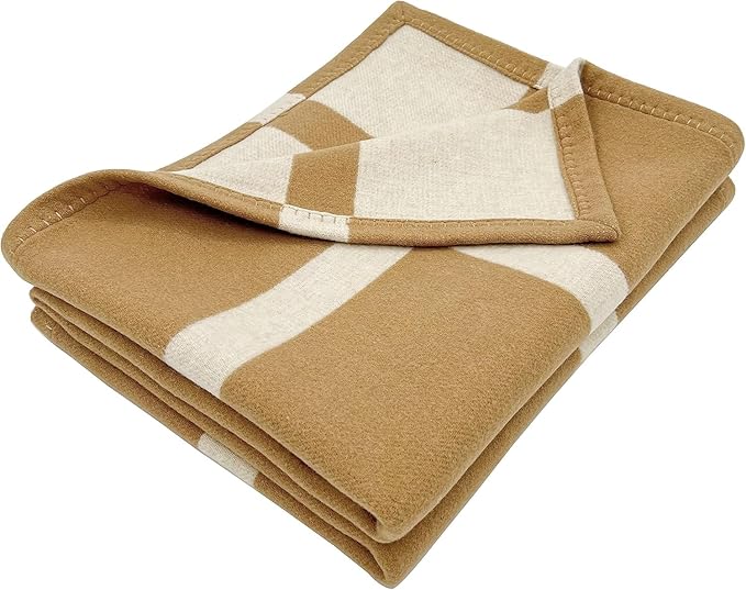 Wool Blanket &amp Throws 90% Wool Warm Blanket Soft Couch Blankets 75x55 Twin Throw Blankets for Living Room Camping Outdoors or Car Travel with Exquisite Box for Gift (Camel)