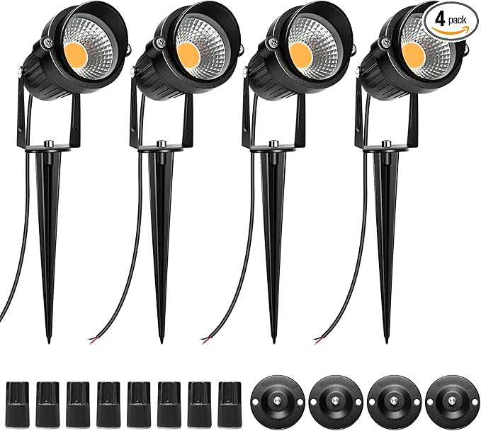 LightingWill 5W LED Landscape Lights Warm White 3000K-3500K Waterproof DC 12V COB LED Outdoor Wall Spotlight Low Voltage Garden Tree Spot Lighting forYardPathwaysFence (4 Pack)