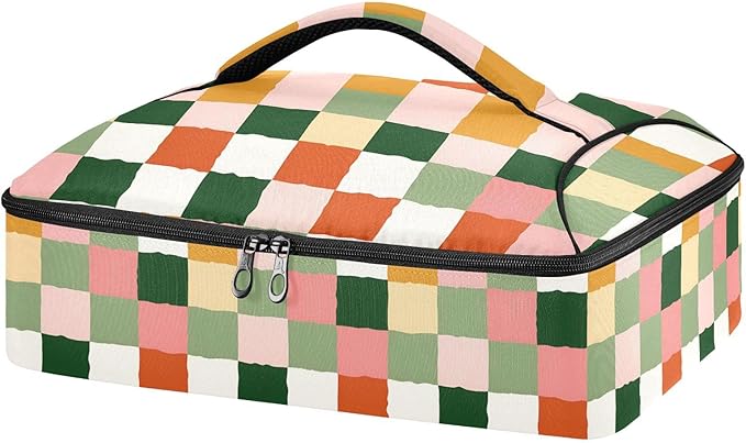 Casserole Carrier Cute Checkered PatternInsulated Casserole Carrier for Hot or Cold Food Thermal Lunch Tote for Potluck Parties Picnic Beach Fits 9 x 13 Inches Baking Dish