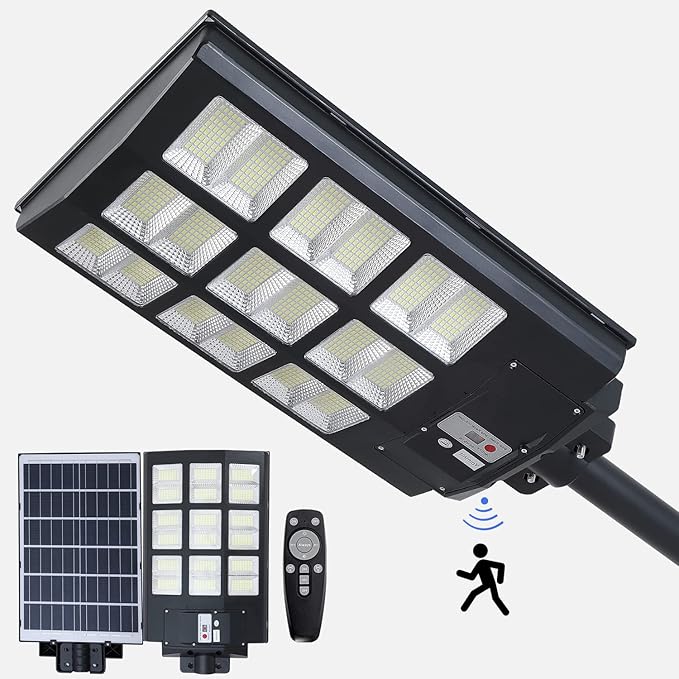 Solar Street Lights Outdoor IP67 Waterproof Wall-Mounted LED Flood Light with Motion Sensor &amp Remote Control - Auto Dusk to Dawn Security Lighting for Patio Garden Garage Courtyard