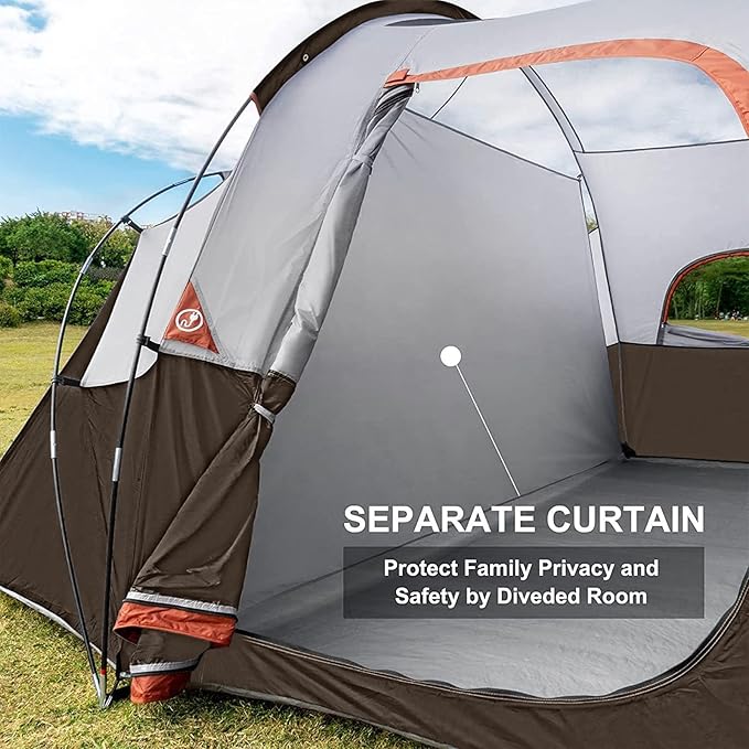 HIKERGARDEN 10 Person Camping Tent - Portable Easy Set Up Family Tent for Camp Windproof Fabric Dome Tent Outdoor for Hiking Backpacking Traveling-14'x11'x74in(H)