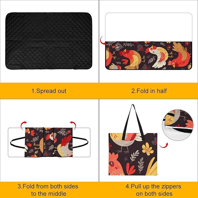 Zipper Cute Rooster Chickens Style Picnic Mat Suitable for Travel Camping Park Or Home Use