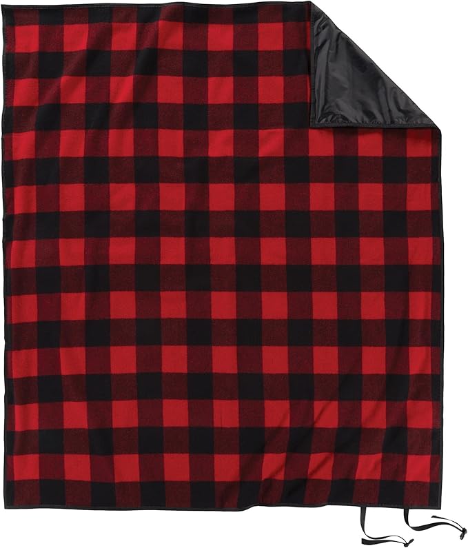 Pendleton Roll-Up Travel Blanket 60” x 70” Durable Wool Blanket with a Waterproof Nylon Backing Portable for Travel Camping and Picnics with Leather Handle Grip and Patch