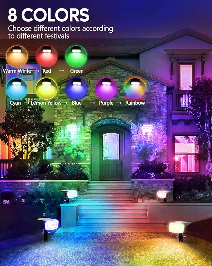 HIBOITEC Solar Spot Lights Outdoor Color Changing 59LED Landscape Lighting Solar Powered Uplights Waterproof Dusk to Dawn for Christmas Decorations Garden Yard Outdoor 8 Packs Multicolor