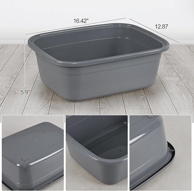 16 Quart Plastic Wash Basins Gray Rectangular Dish Pan 4 Packs