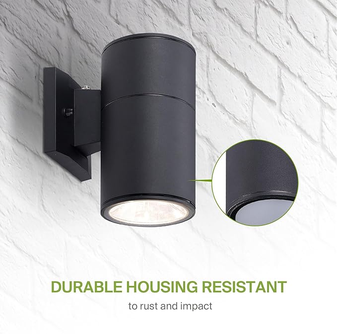 ASD 1 Light Dusk to Dawn LED Outdoor Wall Light Fixture | 9W 1000LM 3000K-5000K 120V Cylinder Up Down Lights | Waterproof Exterior Wall Sconce | Front Door Porch Patio | Black ETL