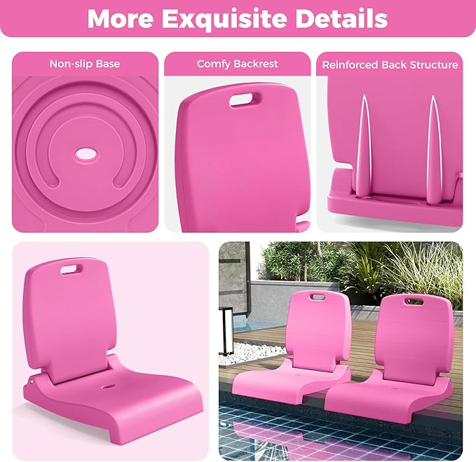 GYMAX Foldable Poolside Chairs for Edge of Pool Portable Pool Chair with Handle Drainage Hole Lightweight Folding Flip Seat for Beaches Camping Fishing Tailgating Lawn (Bright Pink1)
