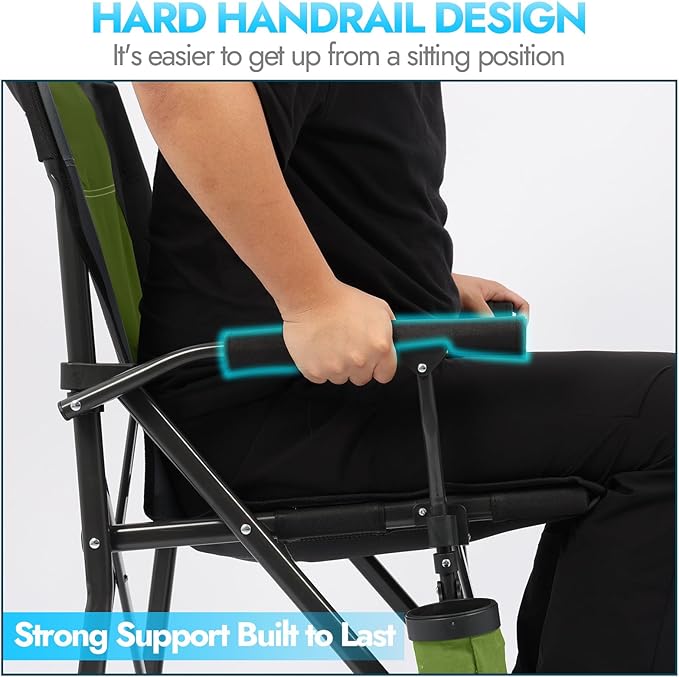2 Pack Oversized Folding Camping Chair for Adults Supports 450 LBS Camping Chairs Heavy Duty Camping Chair with Side Pockets Foldable Outdoor Chair for Camping Beach Fishing Hiking Green-Black