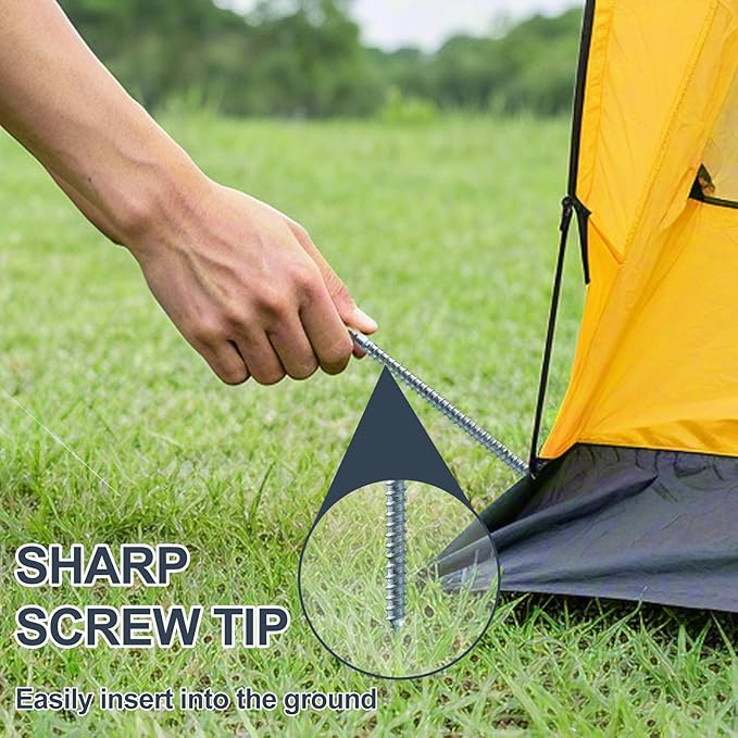 20-Pack Heavy-Duty Tent Stakes 8 Inch Yard Stakes Non-Rust Metal Tent Pegs Ground Stakes Tent Spikes for Camping Patio Garden Canopies with Hex Head Driver and Sturdy Storage Bag (Orange)