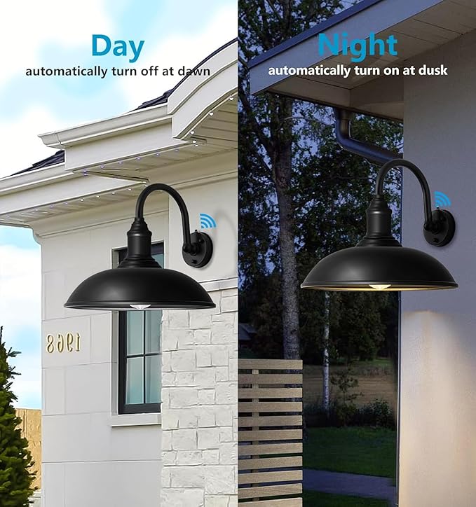 Large 18 Outdoor Barn Gooseneck Light Dusk to Dawn Classic Farmhouse Barn Wall Sconce Gooseneck Lighting for Porch Garage