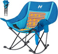 ABORON Heated Oversized Rocking Camping Chair for Adults Fully Padded Folding Outdoor Lawn Chair with Side Pocket Portable Recliner Chair for Camp Patio Backyard Supports 400 lbs
