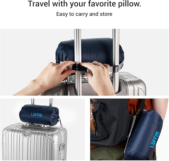 Memory Foam Travel Pillow Camping Pillow for Sleeping with Portable Bag Easy to Carry Small Foam Pillows Double-Layered Pillow Cover (Peacock Blue)