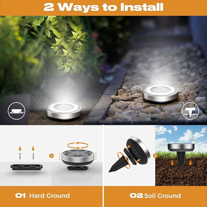 Solar Ground Lights12 Pack Flat Solar Lights Outdoor Waterproof Bright LED Solar Disc Lights 6000K Cool White Landscape Lighting for Outside Yard Garden Pathway Driveway Lawn