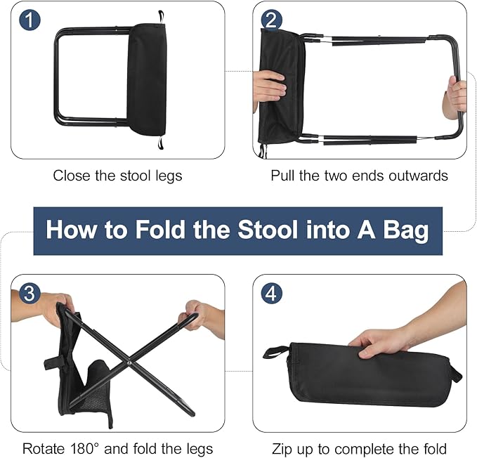 Portable Folding Chair and Camp Stool - Portable Stool with Carry Bag 13 Inch Foldable Backpack Chair Mini Easy Carry Outdoor Chair Supports 260lbs for Camping Hiking Fishing (Khaki)