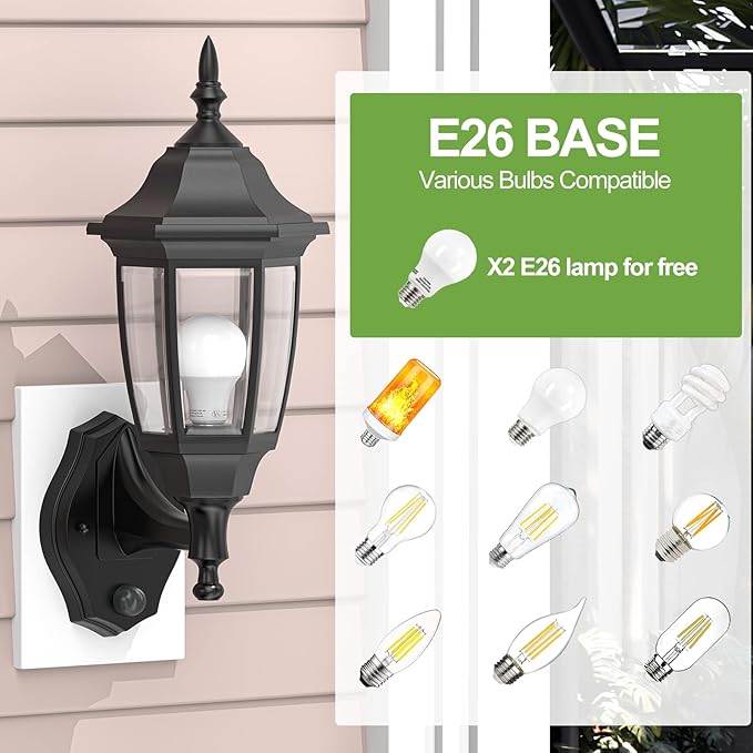 EMART Dusk to Dawn Plastic Outdoor Wall Light Fixtures with Bulbs Waterproof and Anti-Corrosion Porch Sconces Exterior Lanterns Wall Mount Lamp for Outside Garage Front Door Patio 2 Pack Black