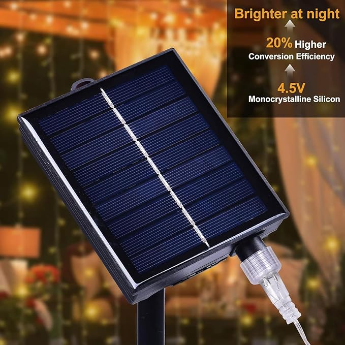 300LED Solar Curtain Lights Outdoor Indoor 8 Modes Solar Fairy Curtain String Lights Waterproof Twinkle Lights for Home Garden Patio Gazebo(Warm White)