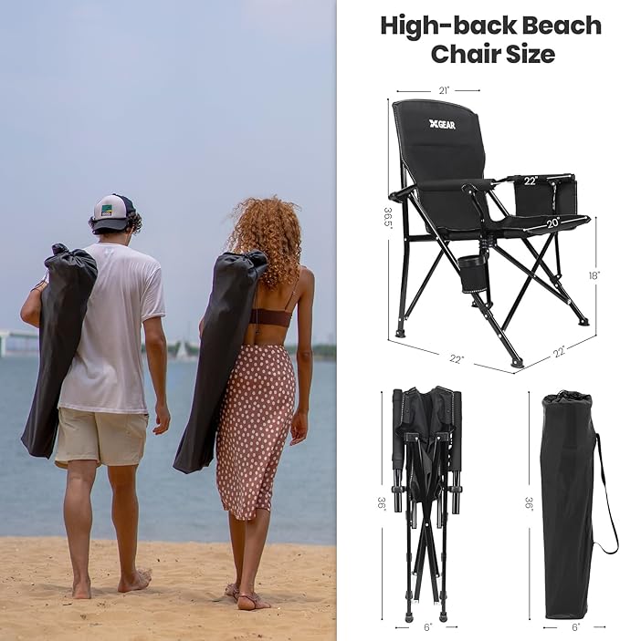 Camping Chair with Padded Hard Armrest Sturdy Folding Camp Chair with Cup Holder W Mesh Storage Bag Support to 400 lbsfor Adults 2 Pack