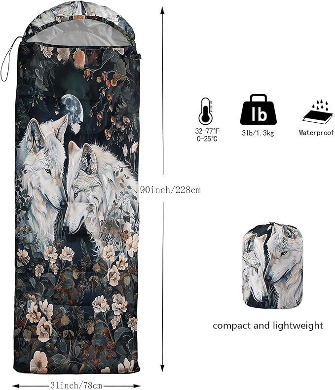 Sleeping Bags for Adults and Kids3D Printing Camping Sleeping Bag for Girls Boys Lightweight Waterproof Cold/Warm 3-SeasonOutdoor Travel with Compression Bags