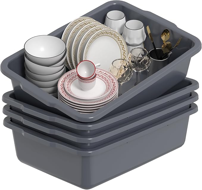 35 L Commercial Bus Tubs Large Plastic Bus Tub Box for Restaurant Gray 4 Packs
