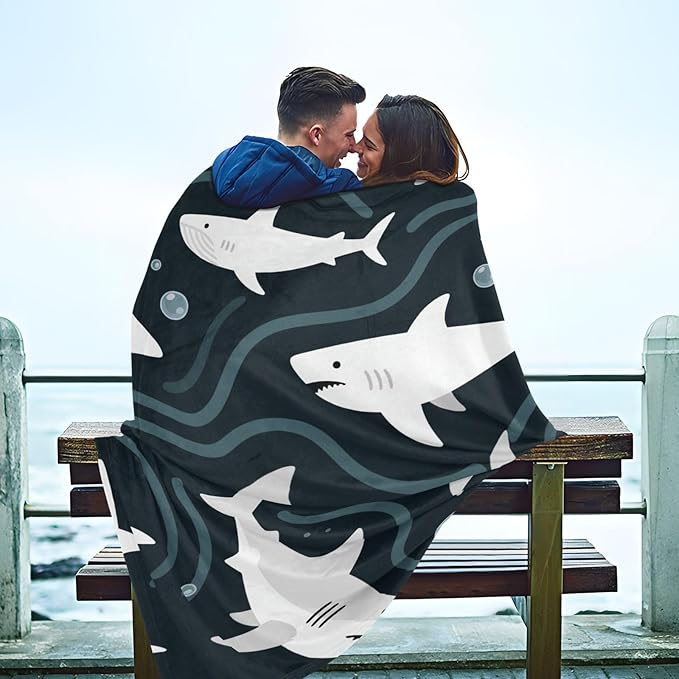 Blankets For Couch Childish Shark Animal Dark Blue Girl Throw Blanket 50x70