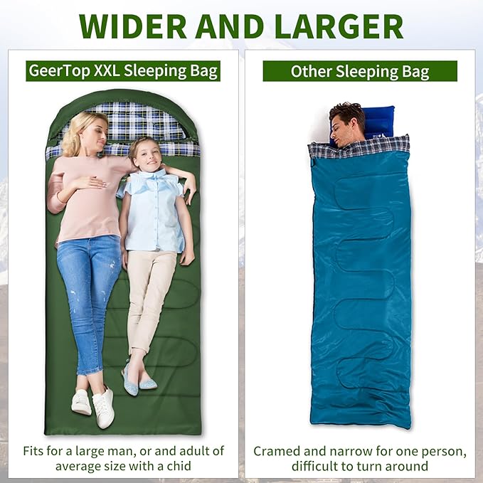 GEERTOP Flannel Sleeping Bags for Adults Big &amp Tall People Portable Cold Weather Envelope XXL All Seasons Camping Sleeping Bag
