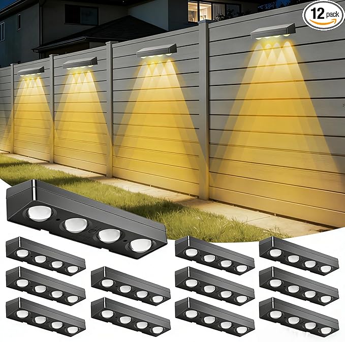 Solar Fence Lights Outdoor Waterproof: CIYOYO 12 Pack IP65 Waterproof Fence Solar Lights 3000/5000K/RGB 3 Mode Solar Powered Wall Lighting Decor for Backyard Railing Step Patio Housewarming Gifts