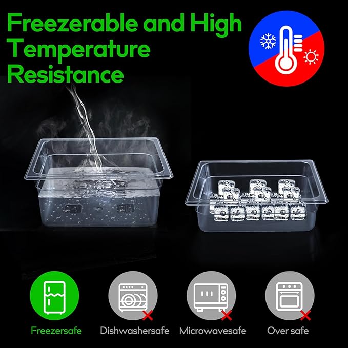6 Pack 1/2 Size 4'' Deep Clear Food Pans with Lids Commercial Food Pans Polycarbonate Transparent Food Storage Containers Stackable Plastic Pan with Capacity Scale Restaurant Supplies Hotel Pan