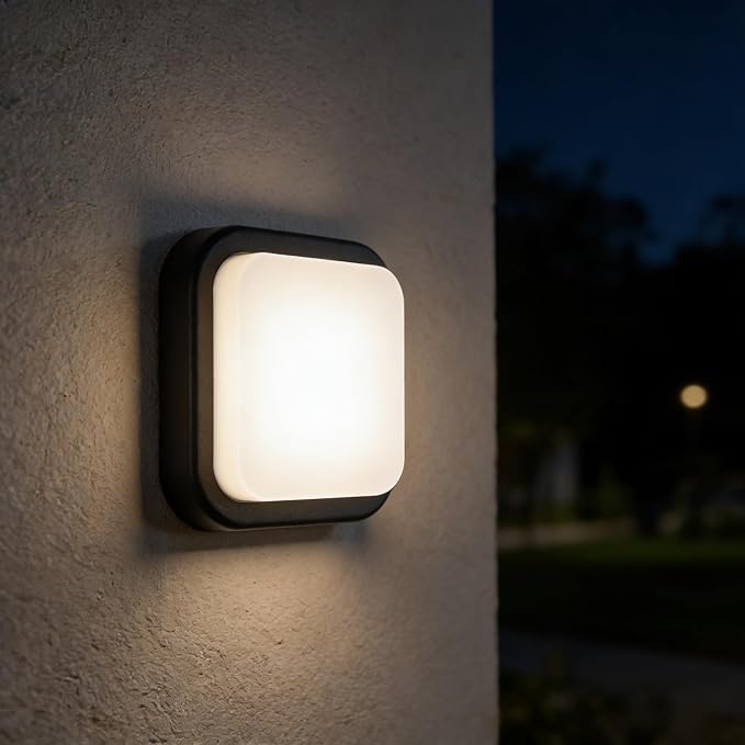 LANFU LED Modern Square Outdoor Wall Sconce Light 3000K Outside Light for House Patio Black Warm White IP64 Waterproof Exterior Wall（7inch）