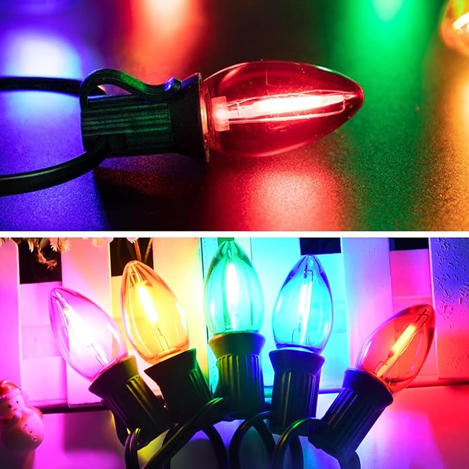 C7 LED Christmas String Lights25Ft Multicolor Outdoor Lights with 27 Energy-EfficientWaterproof Clear Bulbs for Indoor/Outdoor Holiday &amp Party Decor