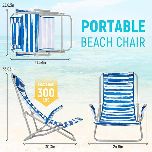 #WEJOY High Back Beach Chair for Adults Heavy Duty Beach Chairs for Adults with Headrest Lightweight Portable Chair for Camping Sand Lawn Support to 300lbs Blue