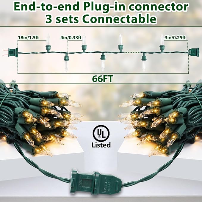 Clear Christmas Lights 66FT 200 Incandescent Bulbs Warm White Mini Lights with Green Wire for Christmas Tree Garland Thanksgiving Wedding Party Home Indoor &amp Outdoor Festival Decoration