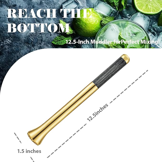 Stainless Steel Ice Scoop 6OZ Small Food Candy Scoop 12.5 Gold Muddler for Cocktails Stainless Steel Drink Muddler Bartender Accessories Lemon Smasher for Home Bar Tool Ice Crusher for Mojitos